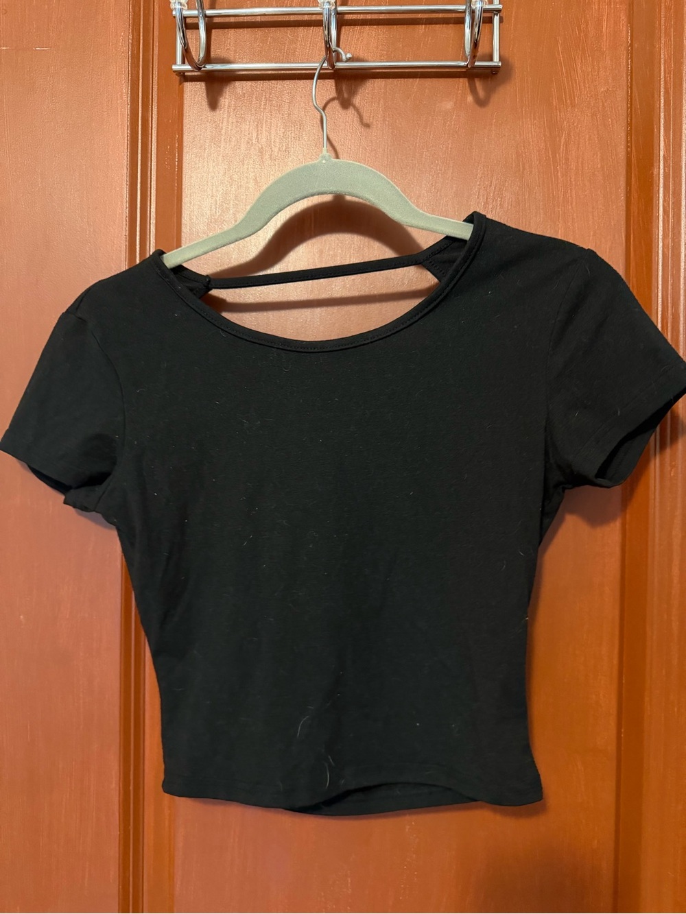 Black Women's Short Sleeve Crop Top backless